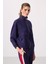 Koyu Mor Yumuşak Dokulu Dik Yaka Oversize Kargo Cepli Kadın Crop Top Sweatshirt - 97301 4