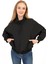 Kadın Siyah Dik Yaka Su ve Rüzgar Geçirmez Oversize Crop Mevsimlik Yağmurluk Rüzgarlık Rys-Y-30 2