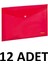 12 Adet Şeffaf A4 Çıtçıtlı Dosya Zarf Dosya Kırmızı 2