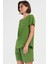 Kadın Pamuklu Büyük Beden Yeşil Kısa Kol Şort Pijama Takımı 2
