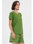 Kadın Pamuklu Büyük Beden Yeşil Kısa Kol Şort Pijama Takımı 3