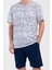 Erkek Pamuklu Indigo Kısa Kol Şort Pijama Takımı 1