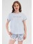 Kadın Pamuklu Büyük Beden Mavi Kısa Kol Şort Pijama Takımı 1