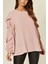 Pudra Fırfır Detaylı Uzun Kollu Oversize Bluz 1