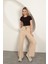 Çilek Viskon Kumaş Basic Crop-Kahve 5