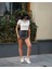 Kadın Bisiklet Yaka Kısa Kollu Crop Tshirt 3