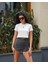 Kadın Bisiklet Yaka Kısa Kollu Crop Tshirt 4