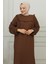 Kolu Lastikli Fırfır Detay Tesettür ELBISE-3161 Kahve 2