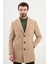 Düz Bej Slim Fit Mono Yaka Klasik Erkek Kaşe Kaban 1