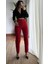 Kırmızı Yüksek Bel Kumaş Pantolon 2