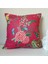 Pembe Zemin Botanik Çiçekler Tasarımlı Kırlent Kılıfı - 43 x 43 cm , Gizli Fermuarlı 1