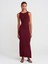 91381 Yırtmaç Detaylı Midi Boy Elbise-Bordo 4
