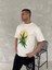 Ön ve Arka Baskılı Oversize Bisiklet Yaka T-Shirt- Beyaz 2