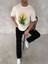 Ön ve Arka Baskılı Oversize Bisiklet Yaka T-Shirt- Beyaz 3