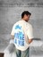 Ön ve Arka Baskılı Oversize Bisiklet Yaka T-Shirt- Beyaz 2
