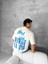 Ön ve Arka Baskılı Oversize Bisiklet Yaka T-Shirt- Beyaz 4