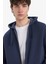 Comfort Fit Kapüşonlu İçi Yumuşak Tüylü Basic Düz Kalın Fermuarlı Sweatshirt D7599AX25SP 4