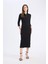 Bodycon Vücudu Saran Polo Yaka Basic Düz Fitilli Kaşkorse Yarım Kollu Midi Elbise E2245AX25SP 2