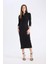 Bodycon Vücudu Saran Polo Yaka Basic Düz Fitilli Kaşkorse Yarım Kollu Midi Elbise E2245AX25SP 3