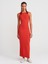 91381 Yırtmaç Detaylı Midi Boy Elbise-Kırmızı 4