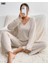 Pamuklu Kadın Pijama Takımı - Alt - Üst Pijama Takımı - Fitilli Kaşkorse Pijama Takımı 2