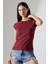 Penye Likralı Ribana Dikiş Detaylı Reglan Kol Pamuklu T-Shirt 21890 Bordo 1