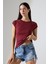 Penye Likralı Ribana Dikiş Detaylı Reglan Kol Pamuklu T-Shirt 21890 Bordo 3