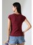 Penye Likralı Ribana Dikiş Detaylı Reglan Kol Pamuklu T-Shirt 21890 Bordo 4