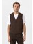 Kahve Relax Fit Keten Karışımlı Erkek Yelek 1