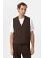 Kahve Relax Fit Keten Karışımlı Erkek Yelek 3