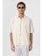 Ekru Dokulu Jakarlı Pamuklu Erkek Kısa Kol Gömlek 6