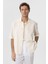 Ekru Dokulu Jakarlı Pamuklu Erkek Kısa Kol Gömlek 9