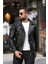 Erkek Biker Kemerli Deri Ceket Siyah 4