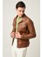 Açık Taba Erkek Slim Fit Düğme Kapamalı Deri Mont 4