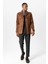 Koyu Kahve Erkek Slim Fit Kemerli Süet Mont 3