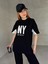 TKM-03655 Siyah Beyaz Ny Nakışlı Bisiklet Yaka Tshirt Bel Lastikli Palazzo Alt Ikili Takım 2