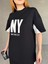 TKM-03655 Siyah Beyaz Ny Nakışlı Bisiklet Yaka Tshirt Bel Lastikli Palazzo Alt Ikili Takım 4