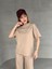 TKM-03653 Bej Rengi Muadil Kumaş Bisiklet Yaka Tshirt Bel Lastikli Palazzo Alt Biyeli Ikili Takım 4