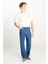 %100 Pamuk Asher Loose Fit Geniş Kesim Geniş Paça Mavi Jean Denim Pantolon 2