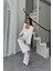 Jakarlı Bluzu Tasarım Detaylı Ceket-Pantolon-Bluz 3 Lü Takım - Beyaz 2