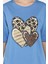 Ön Leopar Desen Kalp Baskılı Bisiklet Yaka Kadın Tişört P-00015470 4