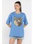 Ön Leopar Desen Kalp Baskılı Bisiklet Yaka Kadın Tişört P-00015470 2