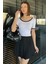 Kadın Şerit Detaylı Basic Crop Top Bluz 1