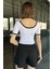 Kadın Şerit Detaylı Basic Crop Top Bluz 3