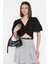 Kadın Ön Düğüm Detaylı Yan Fermuarlı Balon Kol Crop Top Bluz 2