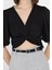 Kadın Ön Düğüm Detaylı Yan Fermuarlı Balon Kol Crop Top Bluz 4