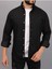 Erkek Siyah Slim Fit Dar Kalıp Cepsiz Robalı Kot Gömlek 1