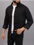 Erkek Siyah Slim Fit Dar Kalıp Cepsiz Robalı Kot Gömlek 2