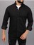 Erkek Siyah Slim Fit Dar Kalıp Cepsiz Robalı Kot Gömlek 5