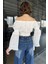 Kadın Yaka ve Bel Büzgülü Fırfırlı Crop Top Bluz 3